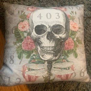 Skull and dragonfly pillow mint condition - never used